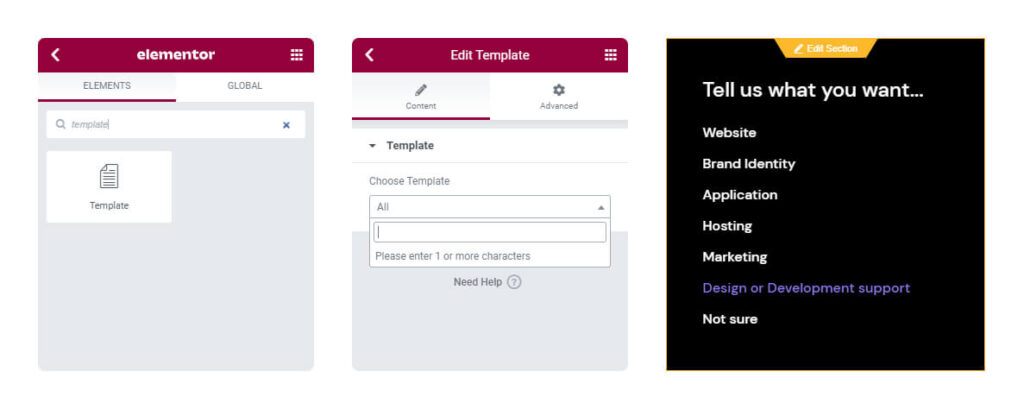 Elementor global sections